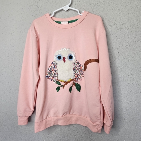 Little Girls Pink Sweatshirt 9T Owl Animal Long Sleeve Girly Fun Textured - Picture 1 of 9